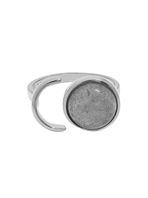 White gold [No. 13 adjustable] 925 Sterling Silver Natural Stone Geometric Vintage Band Ring